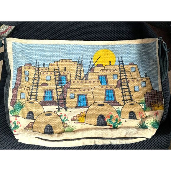 EL PASO SADDLE BLANKET CO. Southwestern Adobe Pueblo Cotton Tote Boho Hippie - Picture 3 of 5